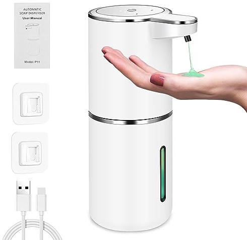 Automatisk tvåldispenser – P11 elektrisk tvåldispenser med sensor, automatisk tvåldispenser med 4-stegs inställning, display av batterinivå, väggmontering, tvåldispenser för badrum kök (gel)