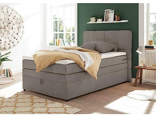Lomadox Boxpsringbett 120x200 cm mit Bettkasten | Jugendbett in Schlamm mit Härtegrad H2