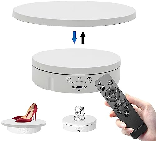 Tokenhigh Rotierender Ausstellungsstand, Elektrischer drehender Drehteller, Elektrischer Ferngesteuerter Produkt-Display-Ständer, Für Produktanzeige, Schmuck-Display, Laden-Messestand. (Weiss)