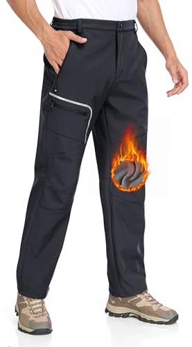 MoFiz Herren Wanderhose Warm Gefüttert Outdoorhose Wasserdicht Skihose Softshellhose Winddicht Arbeitshose für Winter