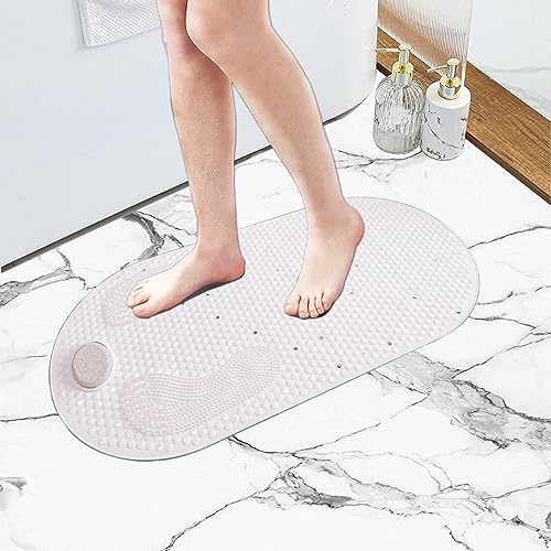 HIZOLVIO White 32x16in Stone Bath Mats for Bathroom, Bathtub Scrubber Mat Non Slip with Pumice Stone, Anti Slip Tub Scrubber for Feet Massage, Exfoliating