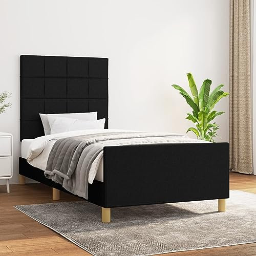 Festnight Polsterbett Futonbett 100 x 200 cm mit Lattenrost Rückenlehne, Hautfreundliche Stoff, Schwarz, Bett Einzelbett Jugendbett(Ohne Matratze)