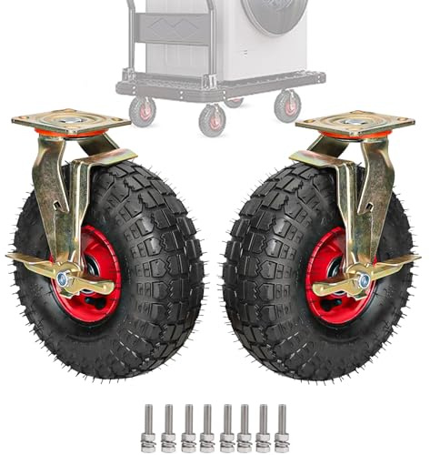 WORDFUN Luftreifen Gummi Rollen, Strapazierfähige Lenkrollen, Durchmesser 200/250mm Tragkraft 200kg, Pannensichere, Restaurant Hotel Schul Servierwagen, Rollen Transportrollen