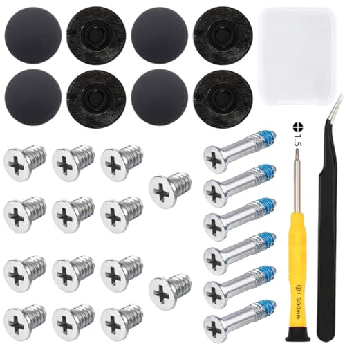 ZHUROUPU 31 PCS Base Base Caoutchoule Pied and vis Set Remplacement Compatible pour MacBook Pro 13 15 17 A1278 A1286 A1297 (Pas pour l'affichage de la rétine) - Tournevis Phillips de 1,5 mm