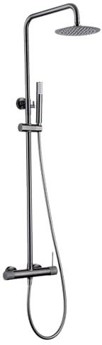 Mice Duschstange ausziehbar von 82 cm bis 115 cm aus Edelstahl, Einhebel-Duschsäule mit Sprühkopf, Handbrause Black Gun Metal BDD038/BGM