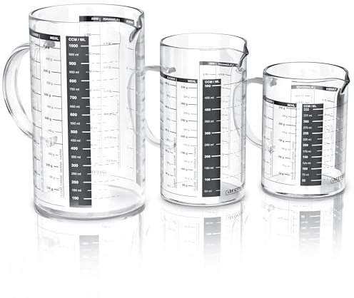 Arendo - Glasbehälter Set aus Borosilikatglas - 350ml, 500ml, 1000ml (0,35l 0,5l 1l) - Messbecher Glas Krug - hitzebeständig - Glasbehälter mit Bambusdeckel - Silikondichtung