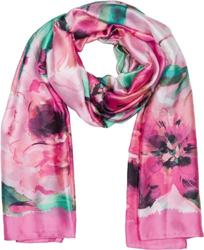 styleBREAKER Damen Schal mit buntem Blumen Muster im Aquarell Stil, Seidig leichtes Tuch 01016238, Farbe:Pink