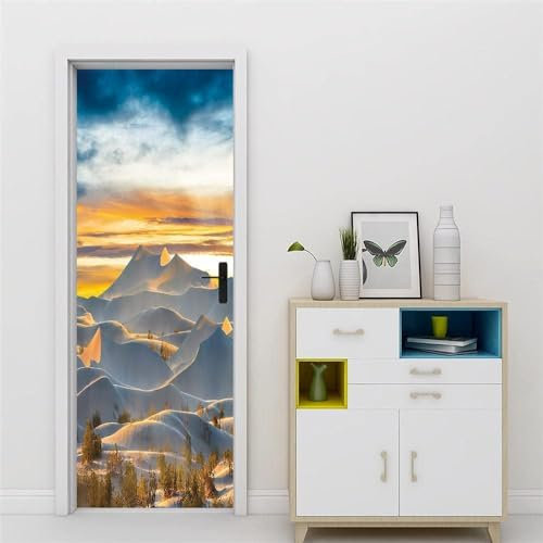 3D Wunderschöner Blick Auf Die Berge Bei Sonnenuntergang Türposter, Selbstklebender Türaufkleber, Türtapete, Türbild, Türkunst, Türwandaufkleber, Türfoto 85 X 215 Cm Für Wohnzimmer Schl -3E5I+T4K7-7U1