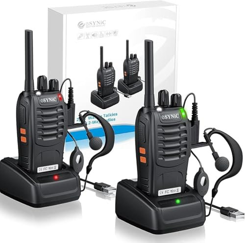 eSynic 2Pack Professional Walkie Talkies for Adults Rechargeable Walkie Talkies Best 16CH Walkie Talkie Hand Free VOX Two Way Radio With Earpieces& LED Lights Wonderful Gifts For Adults Kids etc