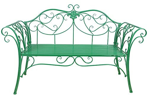 Parkterrassenbank Outdoor-Freizeitbänke, wetterfeste und rostfreie Gusseisen-Gartenbank, 2-Sitzer-Bank mit Rückenlehne und Armlehnen, Retro-dekorative Terrassenbank (Bronze) (Grün)
