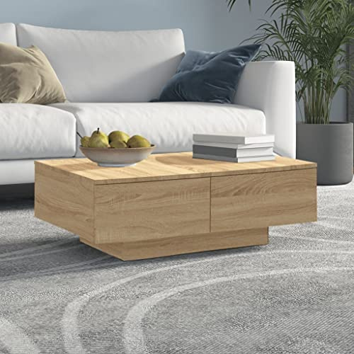 prissent Couchtisch 90x60x31cm Sonoma-Eiche Holzwerkstoff Coffee Table Blumenständer Wohnzimmertisch Stehtisch Outdoor Plant Stand Betttisch Kleiner Tisch Gartentisch Tischplatte