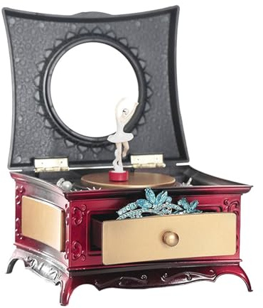 Povanjer Ballerina Spieluhr | Ballerina-Schmuckkästchen mit Ballerina-Motiv für Mädchen und kleine Mädchen | Schmuck-Organizer, Ballerina, aufziehbare Spieluhr mit Schloss und Spiegel, charmante