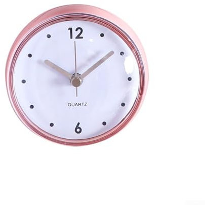 Horloge à quartz silencieuse étanche pour cuisine salle de bain Fixation ventouse Anti-buée Rose