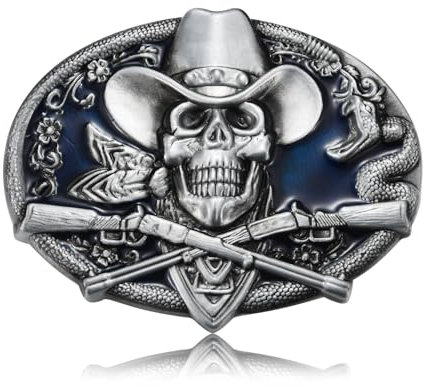 BBOTEN Western-amerikanische Gürtelschnalle, Texas, Totenkopf, Gewehr, Gürtelschnallen für Männer und Frauen, Bull-Gürtelschnallen, Herren, Western-Cowboy, Totenkopf-Pistole, Small