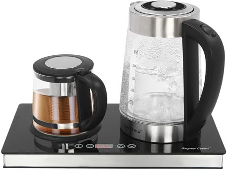 Bollitore elettrico in acciaio inox e vetro, 1800 W, bollitore digitale in vetro con selezione della temperatura, resistente al calore, grande bollitore elettrico, teiera elettrica