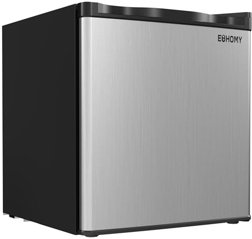 EUHOMY Mini Freezer Countertop,1.1 Cubic Feet, Single DoorCompact Upright Freezer with Reversible Stainless Steel Door, Removable Shelves, Small freezer for Home/Dorms/Apartment/Office(Silver)