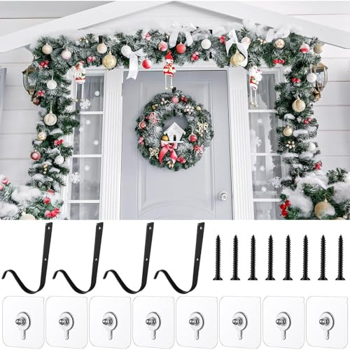 yybng Aufhänger Türhaken Für Weihnachten Tür, 4 Stück Türkranz Haken, Metall Kranzhaken Kranzhalter Für Haustür, Flexibler Türhaken Außentür Für Kränze Und Deko