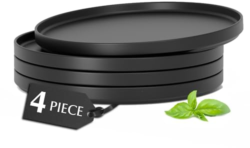 MIAMIO – Dinner Plates Set of 4 Ceramic Dishwasher & Microwave Safe 10 Inch – Luxe Collection, Stoneware Plates Large Flat Plates (Black, Large)