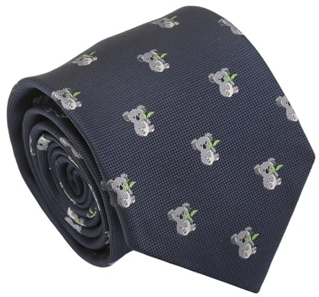DQT Men's Embroidered Animal Design Novelty Classic Tie - Navy Blue Koala