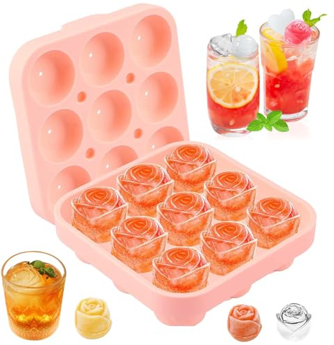 Eiswürfelform Silikon, Silikonform Rose Deckel Rosenform, 3D Silikon Eiswürfelform Rose Blüte Eiswürfel Wiederverwendbar Für Whiskey Cocktail Wiederverwendbare