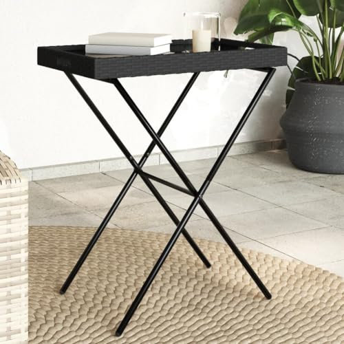 WKIEQACO Outdoor-Tische, zusammenklappbarer Tabletttisch, 65 x 40 x 75 cm, Polyrattan