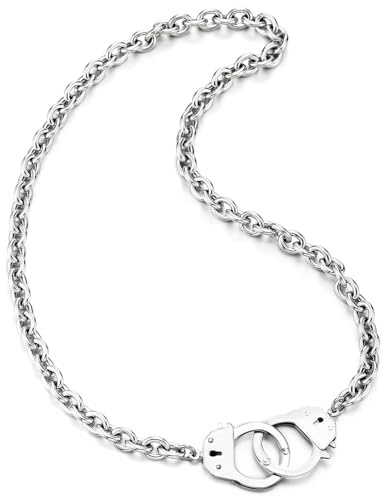 COOLSTEELANDBEYOND Herren Damen Gliederkette Handschellen Halskette Edelstahl, Statement Halskette, Punk Rock Schwere Schmuck
