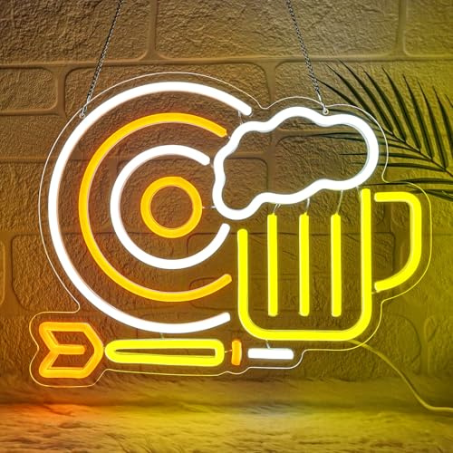 Lxmoneon Dart Bier Neon Schild, Dart Neon Schild, Dimmbare Beer Led Sign, USB Darts Neon Licht, Neon Wandschild für Darts Club Bier Bar Party Schlafzimmer Männerhöhle Dekor Geschenk
