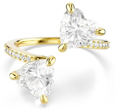 Swarovski Anillo Abierto Mesmera con dos Zirconia Talladas que se Unen en el Centro, Colección Mesmera, Talla de corazón, con una Banda de Pavé, Baño tono oro, Blanco