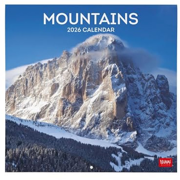 Legami - Calendario de Pared 2026, Mountains, Calendario de Pared Grande, 12 Meses y Planificador Anual, en 6 Idiomas, Espacio para Notas, Signos del Zodiaco, Días Festivos Internacionales, 30 x 29 cm