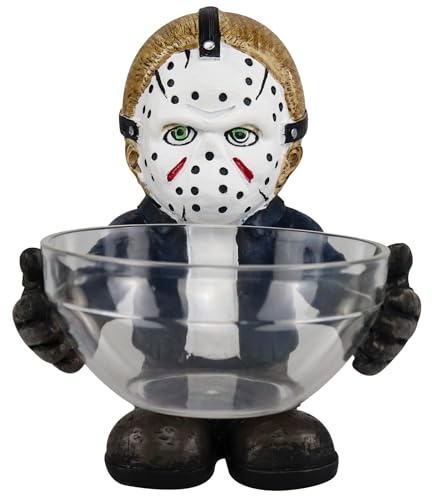 Zuckerdose Horror Jason Figuren Grusel Schlüssel Deko Schale Aufbewahrungsbox für Halloween Flur, Wohnzimmer, Büro, Badezimmer, Schlafzimmer (White Mask)