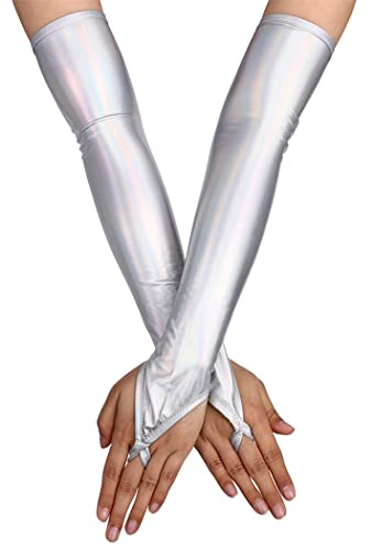 Ushiny Glänzende Handschuhe Glitternder Handschuh Fingerlose Quadrant Handschuhe Prom Rave Outfit für Damen