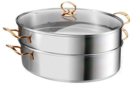 CCKUYT Vaporera de Pescado Ovalada de Acero Inoxidable, batería de Cocina Ovalada Multiusos, Olla para Pasta con Plato de Pescado y Rejilla para cocinar al Vapor Pescado y mariscos asados