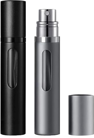 JOOMOKO Perfume Atomiser 10ml, 2PCS Perfume Travel Bottle, Atomiser Spray Bottle, Refillable & Travel Size Perfume Bottle Easy to Refill travel atomiser for Women and Men（Black＆Grey）