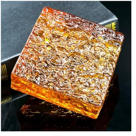 Square Sided Crystal Bricks Ice Crystal Textural Clear Colored Glass Blocks for Bar Hotels Office House Partitions(Orange)