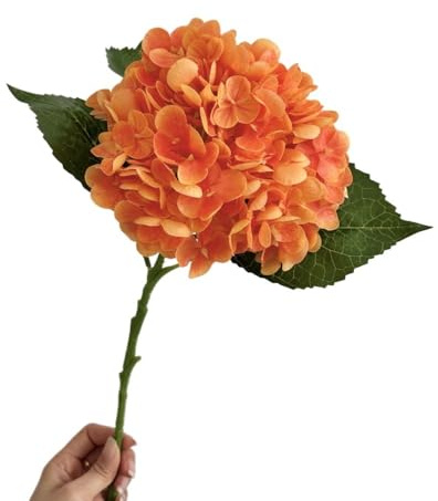 HXSCOO Hortensia Artificial Grande for decoración Floral - Hidratante de Manos for Bodas y decoración del hogar(Naranja)