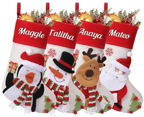 Weihnachtsstrumpf Personalisiert mit Namen & Motiv Heißtransfer 46 cm groß | Nikolausstrumpf Zum Aufhängen und Befüllen wiederverwendbar Weihnachtsdeko für Kamin, Tür, Baum, Geschenk für Familie Kinder