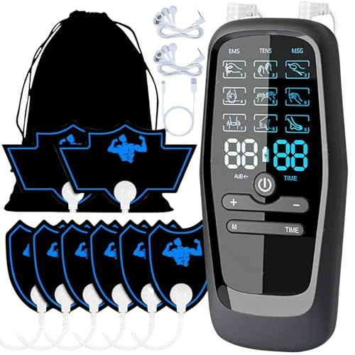 Macchina TENS con batteria da 40 ore, stimolatore muscolare EMS 3 in 1 con cuscinetti di presa sicura per schiena, collo e sciatica, 9 modalità