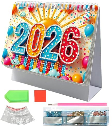 FmtwPhn 2026 Gem Art Desk Calendar 7.68x6.69 Inches - DIY Diamond Painting Calendar, 2026 Standing Fl-ip C-alendar With Crystal Embellishments, Great For Craft Enthusiasts And Home Decor