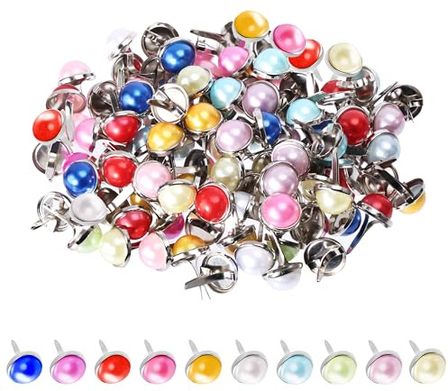 Musterbeutelklammern 100 Stück Mini Runde Brads Bunte Pearl Brads Metall Musterklammern Rundkopfklammern für Schule Büro Papier Briefklammern Basteln Handwerk DIY