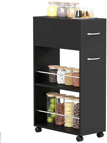 HOMCOM Chariot de Cuisine Desserte sur roulettes 25 x 50 x 85 cm Noir