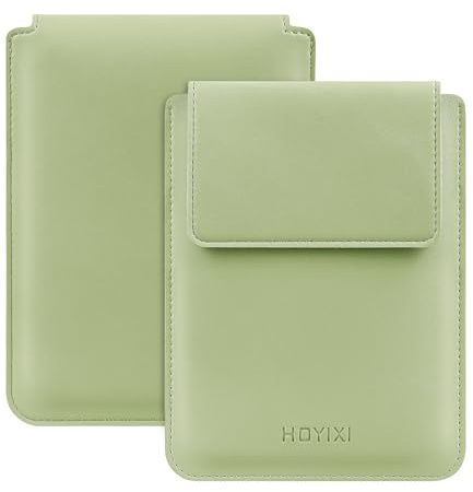 HoYiXi Funda Universal para 7 Kindle Paperwhite 2024/6.8 Paperwhite 2025-2021,Compatible Kobo/Voyaga/Pocketbook/Tolino E-Book Funda de Cuero Ligero Bolsa para Ebook de 6.8-7 Pulgadas,Verde Claro