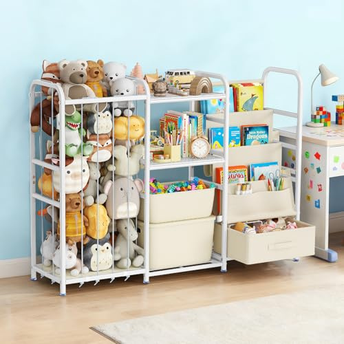 Lischwert Bücherregal Kinder, Spielzeugregal, Kinderzimmerregal mit 3-stöckige Aufbewahrungstasche mit Stoffschubladen für Spielzeug, Kinderzimmer, Schlafzimmer und Spielzimmer