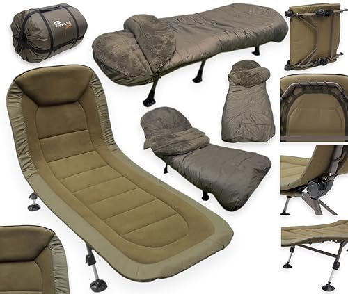 NGT XPR Carp Fishing Bedchair 6 Leg + Deluxe 5 Season Sleeping Bag Fleece Lined
