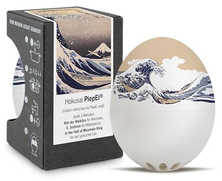 Hokusai PiepEi - Singende Eieruhr zum Mitkochen - Eierkocher | Zusammen mit den Eiern kochen: Spielt für weich, mittel & hart eine Melodie - Lustiger & funktionaler Eggtimer - Musik Kochei