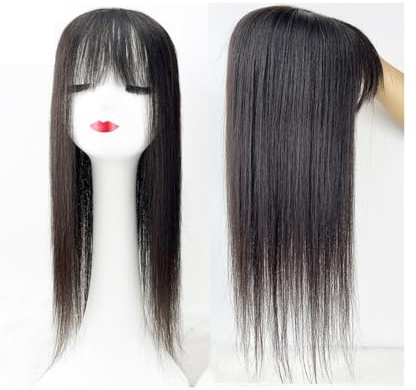 Adorno de cabello humano con flequillo, pieza de cabello Remy brasileño, Clips de peluquín superiores de seda atados a mano for mujeres Wiglets(14 inches,14X16cm)