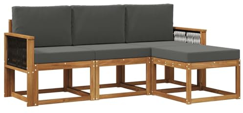 vidaXL Outdoor-Sofagarnitur mit Kissen 4 pcs Natur und Anthrazit, Garten-Sofa, modernes Eckmöbel, Lounge und Terrassen Sitzplatz für gemütliches Patioset