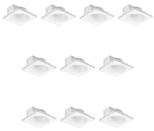 10 PCS Portafaretto in Gesso da Incasso Quadrato 120x120x45mm, Interno Tondo,Faretto da Soffitto per Cartongesso,Verniciabile Antiabbagliamento, Portalampada GU10,Connettore Fast,Molla Trasparente