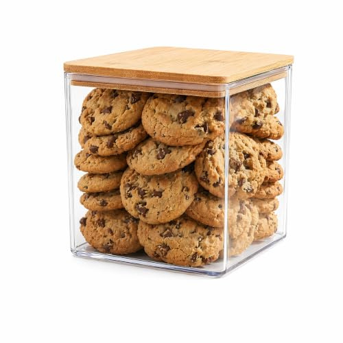 Airtight Cookie Jar, 5L Bamboo Lid Clear Large Kitchen Storage Canister | Biscuit Jars Tin, for Tea Coffee Sugar Spice Cracker Pantry Countertop