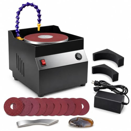 Levigatrice ad Acqua 120W, Affilacoltelli Elettrico da Banco, Smerigliatrice Secco Umido 7 Velocità 3350RPM con 10 Carte Abrasive, Macchina for Affilare Forbici Metallo