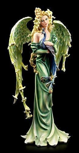 Insólito Figura de Ángel Lirio con Pavo Real 54cm - Verde Elfo Hada Decoración de Fantasía Angel Figure